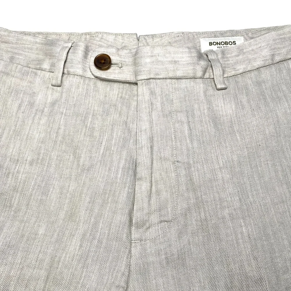 Bonobos Linen Pants 29x32 Slim Profilo Flat Front Off White Gray